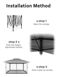 Gazebo pieghevole Garvee 13x13FT con zanzariera, struttura in acciaio robusto, giardino e patio, argento
