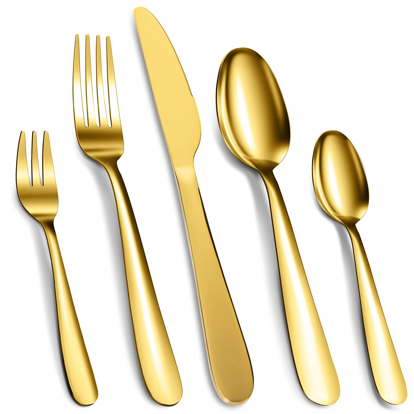 Set di posate Garvee in acciaio inossidabile da 60 pezzi per 12 persone, color oro, lucidato a specchio, robusto