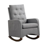 Garvee Sedia a Dondolo Moderna in Tessuto con Orsetto, Schienale Alto e Tasca Laterale per Soggiorno e Cameretta Grigio Chiaro - Light Grey