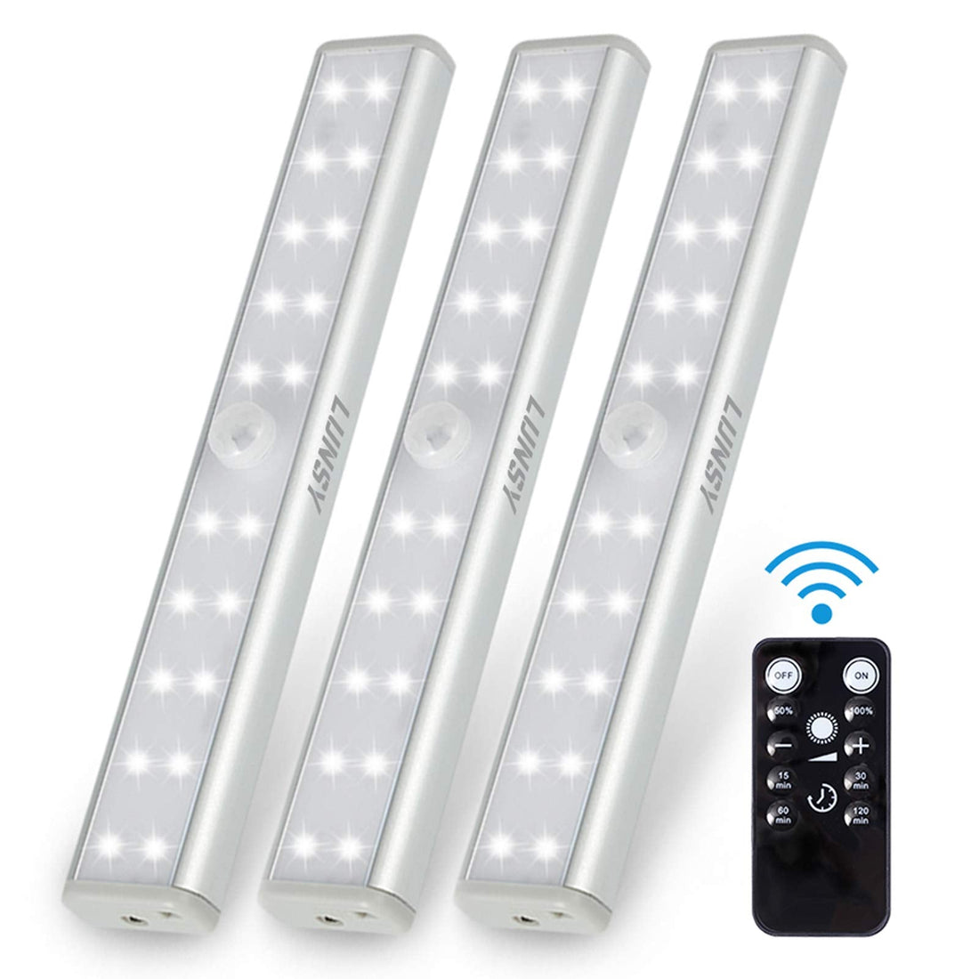 Luci ricaricabili sottopensile Garvee, set da 3 con telecomando, per cucina e mobili, 140 lm, dimmerabili, magnetiche, bianche