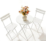 Garvee Set Bistrot 3 Pezzi in Metallo Pieghevole, Resistente alle Intemperie, per Balcone e Giardino, Vari Colori, Dimensioni Compatte - White