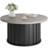 Tavolino da caffè rotondo Garvee, stile moderno di metà secolo, con struttura in metallo, piano scanalato da 31,9 pollici, in MDF nero, per soggiorno e appartamento - nero