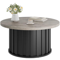 Tavolino da caffè rotondo Garvee, stile moderno di metà secolo, con struttura in metallo, piano scanalato da 31,9 pollici, in MDF nero, per soggiorno e appartamento