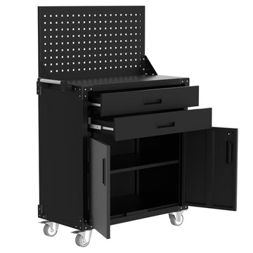 Carrello portautensili Garvee con ruote, in acciaio, 2 cassetti e pannello forato, chiudibile a chiave, per officina, 4 ruote