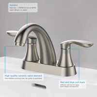 Rubinetto per bagno Garvee da 4 pollici, valvola in ceramica, nichel spazzolato, doppia maniglia, scarico a scomparsa, facile installazione