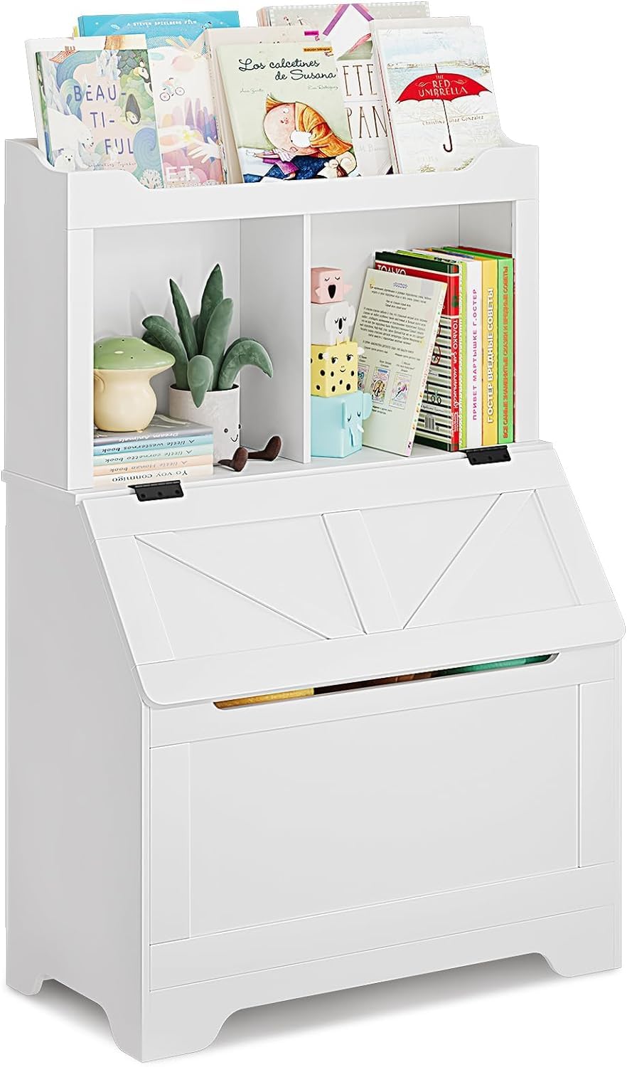 Libreria per bambini Garvee con contenitore per giocattoli, a 2 ripiani, in legno, robusta, resistente ai graffi e all'acqua, per sale giochi e camerette.