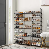 Scarpiera Garvee a 9 ripiani per 50 paia di scarpe, struttura in metallo, ripiani in PP impermeabili, con ganci, per corridoio e garage, nero, impilabile