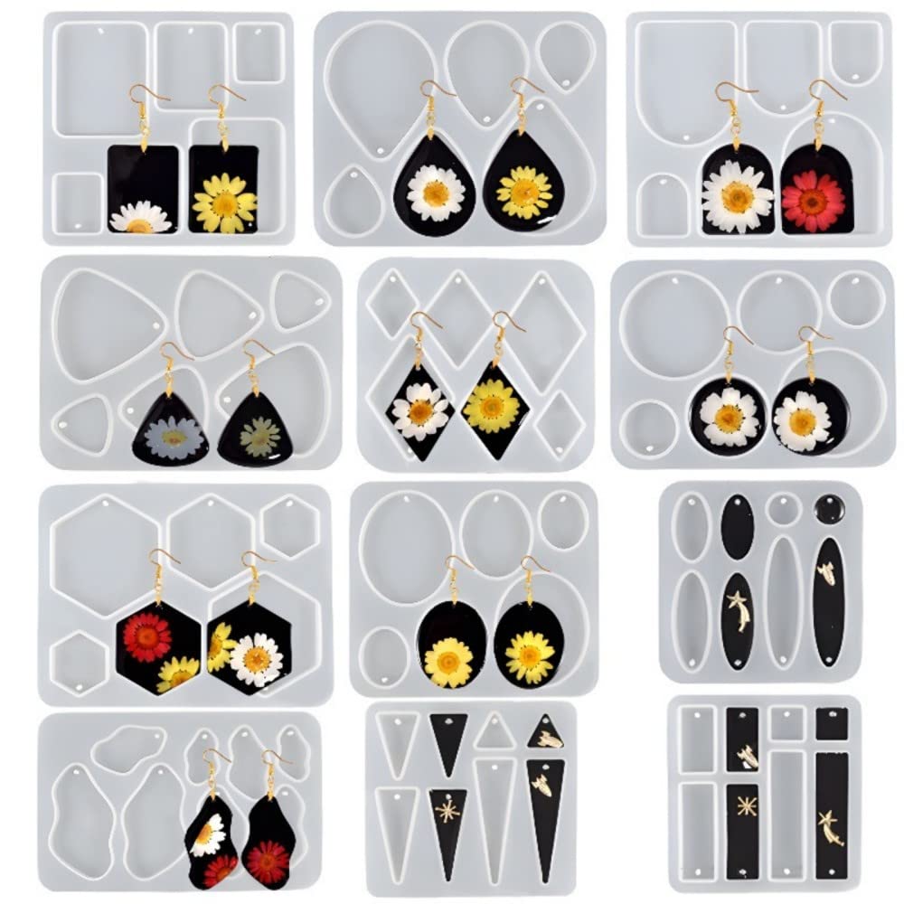 Set di 12 stampi per orecchini in silicone Garvee, ovali ed esagonali, in resina epossidica, versatili per donne e ragazze, per la creazione di gioielli.