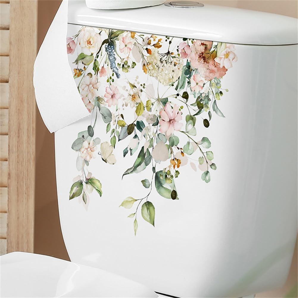 Garvee Adesivi per WC Floreali Autoadesivi in PVC Impermeabile, Decorazione Bagno e Cucina, Design Foglia Verde, Facile da Rimuovere