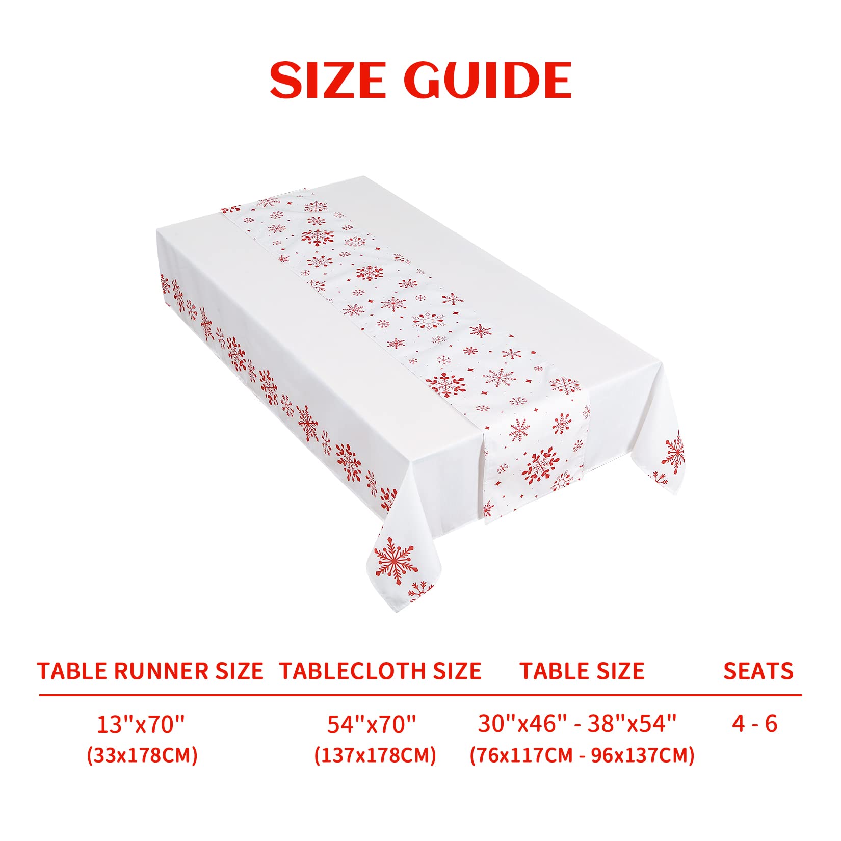 Garvee Tischdecke Natale Rotonda con Motivo Fiocchi di Neve, Doppio Strato 150GSM Poliestere, Resistente all'Acqua e Macchie, Lavabile in Lavatrice, per Cucina e Festa, Rosso, 150cm