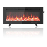 Camino elettrico Garvee, ultrapiatto, da parete, possibilità di installazione a incasso, con telecomando, riscaldatore da 1800 W, 12 colori, timer fino a 12 ore, certificato ETL per 37 m², design moderno, frontale in vetro e aspetto legno/cristallo