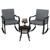 Garvee Set Bistro 3 Pezzi con 2 Poltrone a Dondolo e Tavolo in Vetro, Cuscini Grigio Caldo, Struttura in Acciaio, Resistente alle Intemperie, Per Giardino Terrazza Piscina Balcone