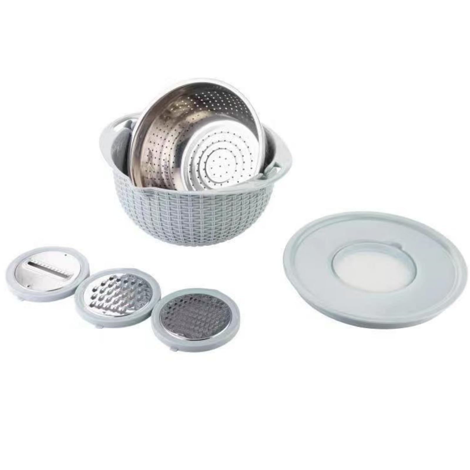 Colador 4 in 1 in acciaio inox con doppio strato rotante, Rebanadores integrati, multifunzionale per cucina, blu settentrionale