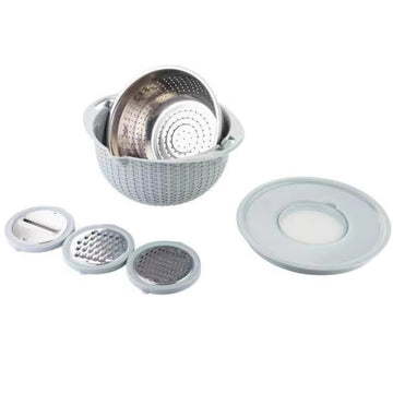 Colador 4 in 1 in acciaio inox con doppio strato rotante, Rebanadores integrati, multifunzionale per cucina, blu settentrionale