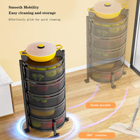 Carrello Garvee a 4 ripiani, cesto rotondo per frutta, portaverdure, carrello da cucina con ruote per cucina, bagno, soggiorno, 75 x ø30 cm, nero