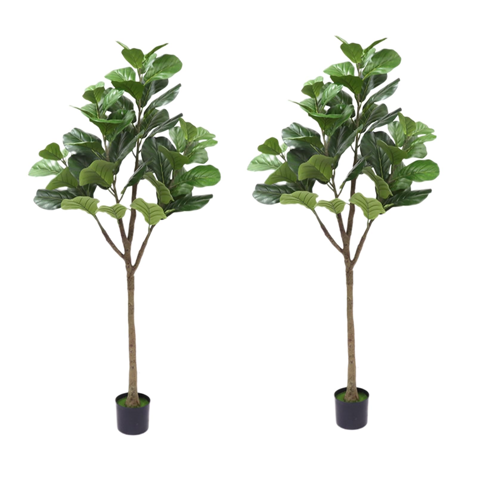 Albero artificiale di Ficus Lyrata Garvee da 5 piedi con vaso in vera corda, foglie regolabili, base in cemento stabile per soggiorno e ufficio, verde, 1,5 metri