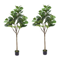 Albero artificiale di Ficus Lyrata Garvee da 5 piedi con vaso in vera corda, foglie regolabili, base in cemento stabile per soggiorno e ufficio, verde, 1,5 metri