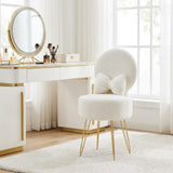 Garvee Sgabello Vanity Con Ripostiglio E Schienale Pieghevole, Tessuto Sherpa, Cuscino, Gambe In Metallo Regolabili, Bianco, Per Camera Da Letto E Trucco - White
