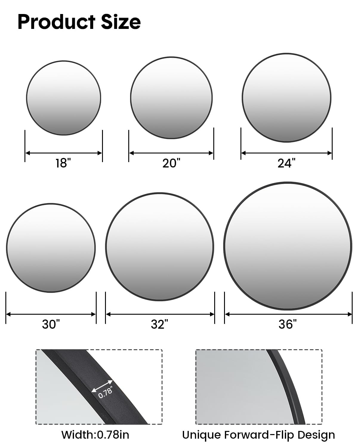 Specchio da parete rotondo Garvee da 24 pollici con cornice in metallo nero moderno per soggiorno, bagno e corridoio
