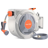 Avvolgitubo retrattile Garvee da giardino da 5/8" x 65 piedi con spruzzatore a 9 funzioni, lunghezza bloccabile, PVC e ottone, ritorno lento automatico, rotazione di 180°, montaggio a parete per giardino - 18+2M 65 Piedi