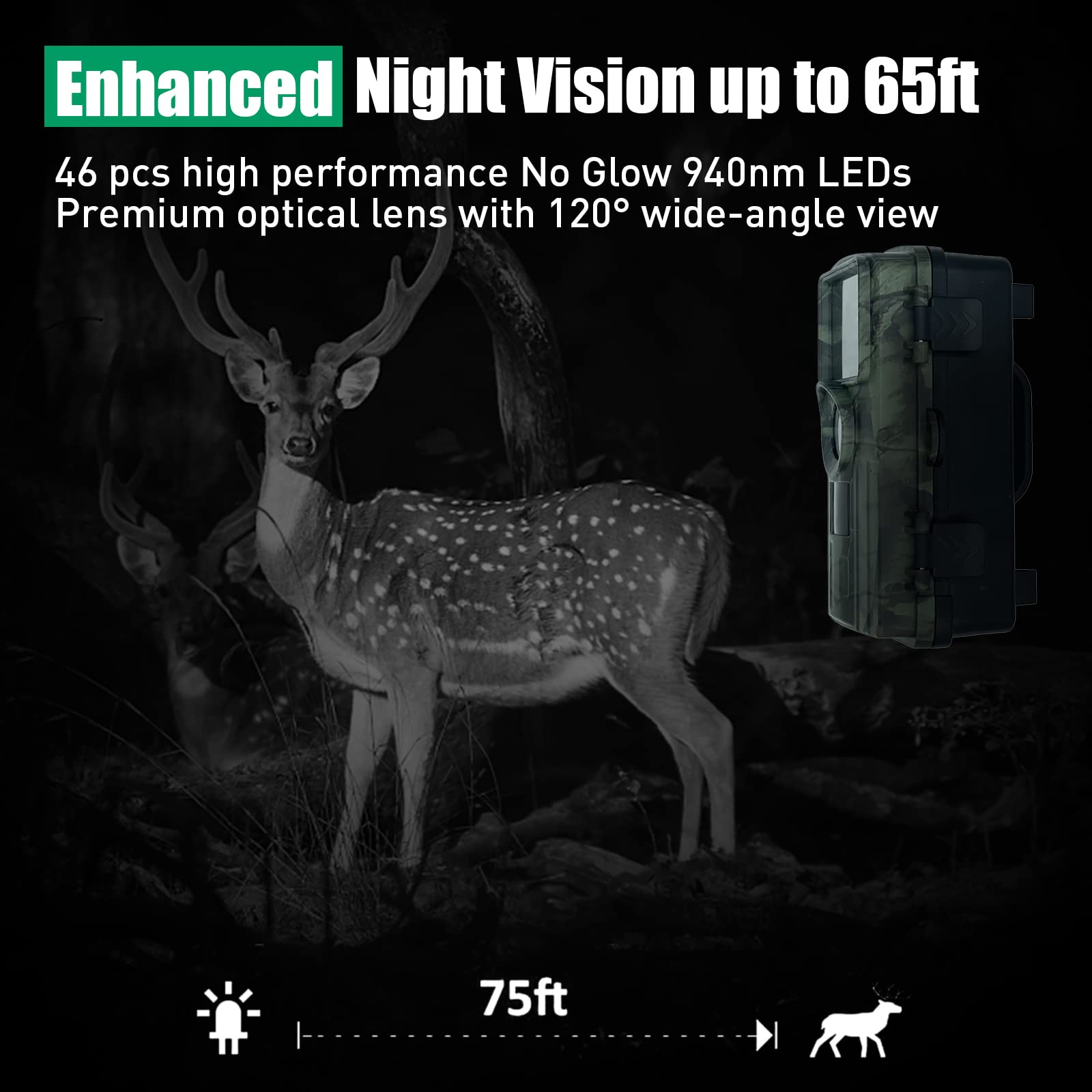 Garvee Wildlife Camera 32MP 1080P WiFi IP66 Impermeabile Wildlife Camera per Caccia all'aperto Visione Notturna Nero
