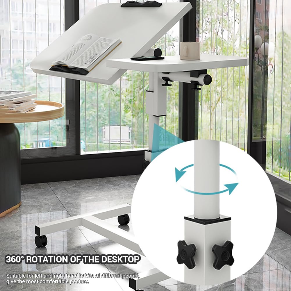 Tavolo da assistenza Garvee con ruote, tavolo da letto regolabile in altezza, piano inclinabile, protezione dei bordi per letto d'ospedale, letto per allattamento, tavolo per laptop, nero, 60-95 cm