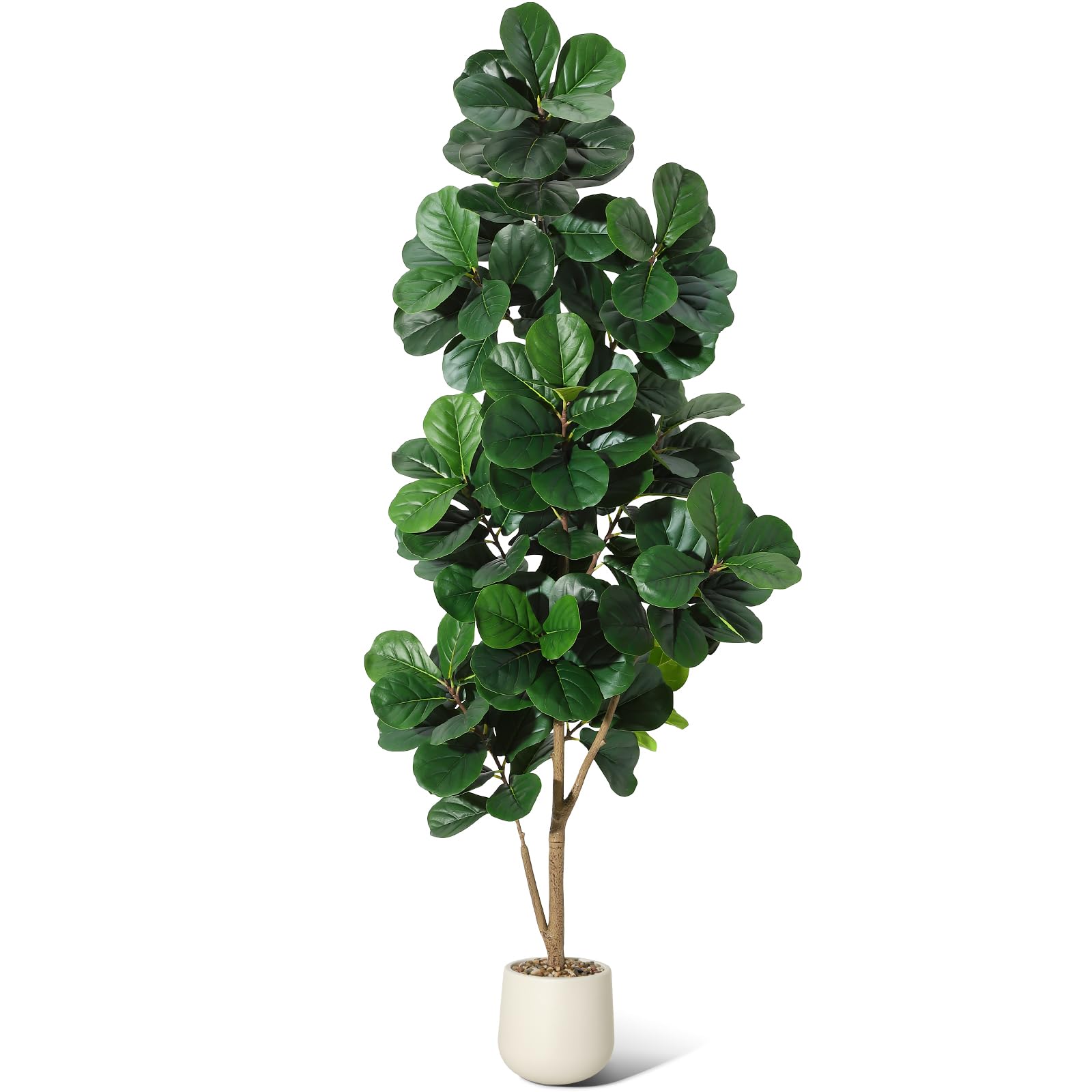 Albero artificiale Garvee Ficus Lyrata da 2,1 m con 141 foglie, vaso bianco da 23 cm, decorazione per ufficio e soggiorno, foglie in PVC+PE, design stabile