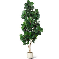 Albero artificiale Garvee Ficus Lyrata da 2,1 m con 141 foglie, vaso bianco da 23 cm, decorazione per ufficio e soggiorno, foglie in PVC+PE, design stabile