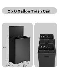 Pattumiera Garvee Double in acciaio inox con coperchio e pedale per cucina e riciclaggio, 2x8L, silenziosa, compatta, argento