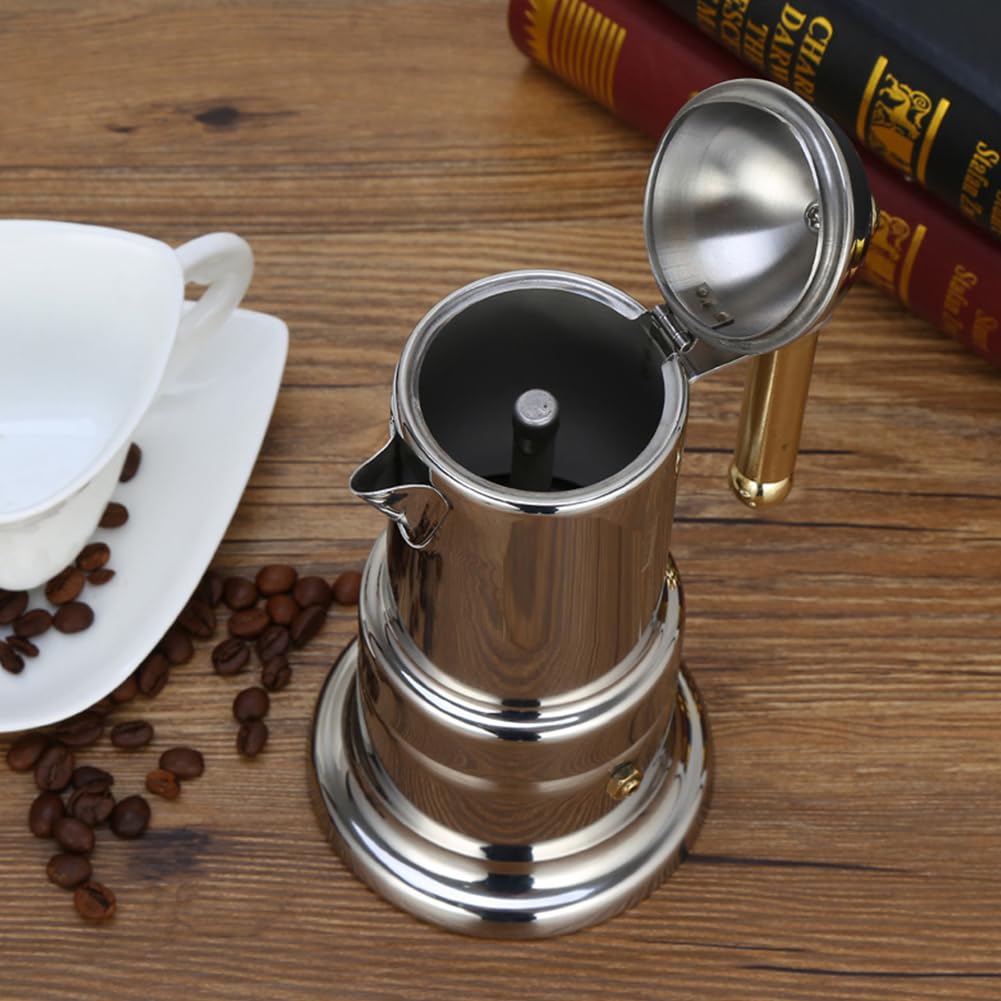 Garvee Induction Espresso Maker in acciaio inox - 4 tazze, per piani cottura a induzione, perfetta per gli amanti del caffè