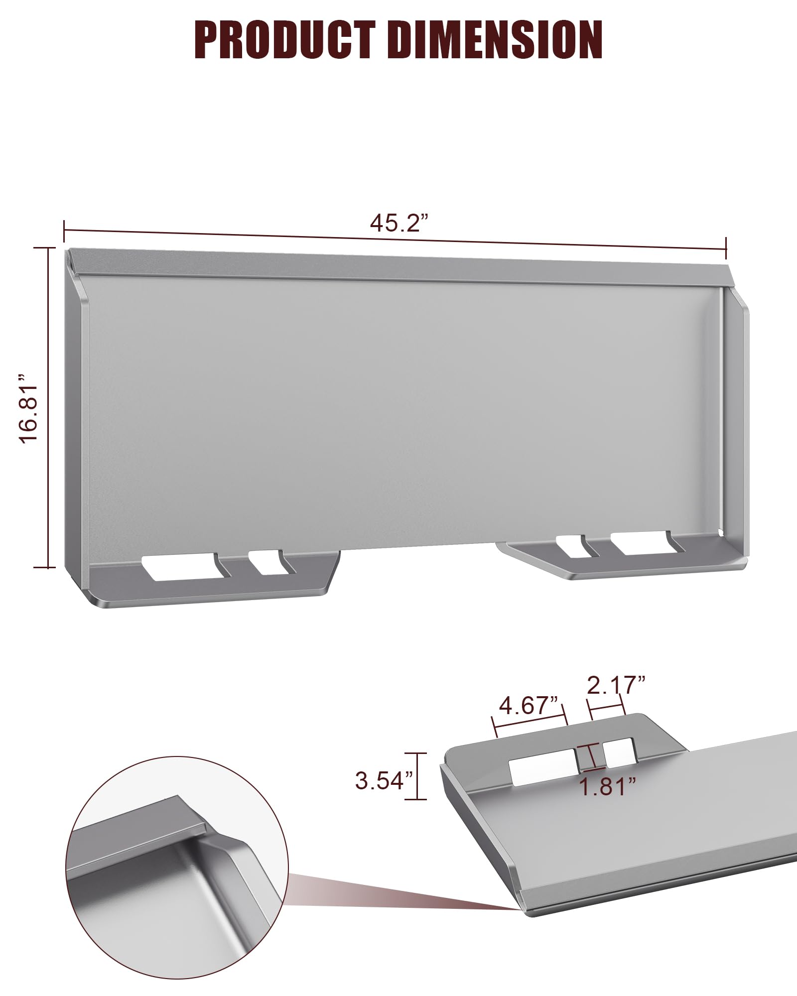 Piastra di montaggio per minipala Garvee da 1/4" Q235B in acciaio antiruggine con attacco rapido da 46"x18,5" per attacchi trattore