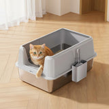 Garvee Lettiera Gatto Acciaio Inossidabile Antigoccia 15 cm Profonda con Coperchio e Paletta, Grigia, per Interni, Facile da Pulire - Grigio