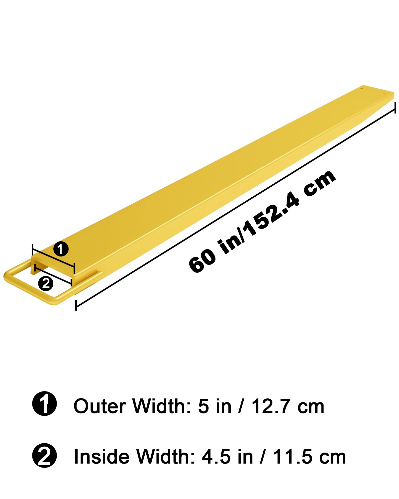 Estensione per forca per pallet Garvee, larghezza 4,5", lunghezza 60", gialla, per carrelli elevatori, magazzino, capacità di carico di 4600 libbre, cinghia di sicurezza in acciaio