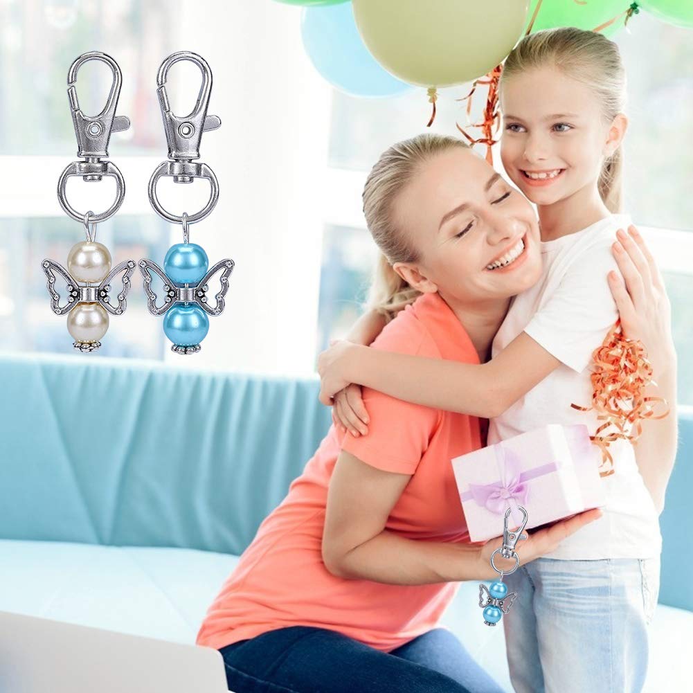 Set portachiavi Garvee Guardian Angel, 20 pezzi con perla, lega di zinco, sacchetto in organza per baby shower e matrimonio, 2.1 pollici, trasparente