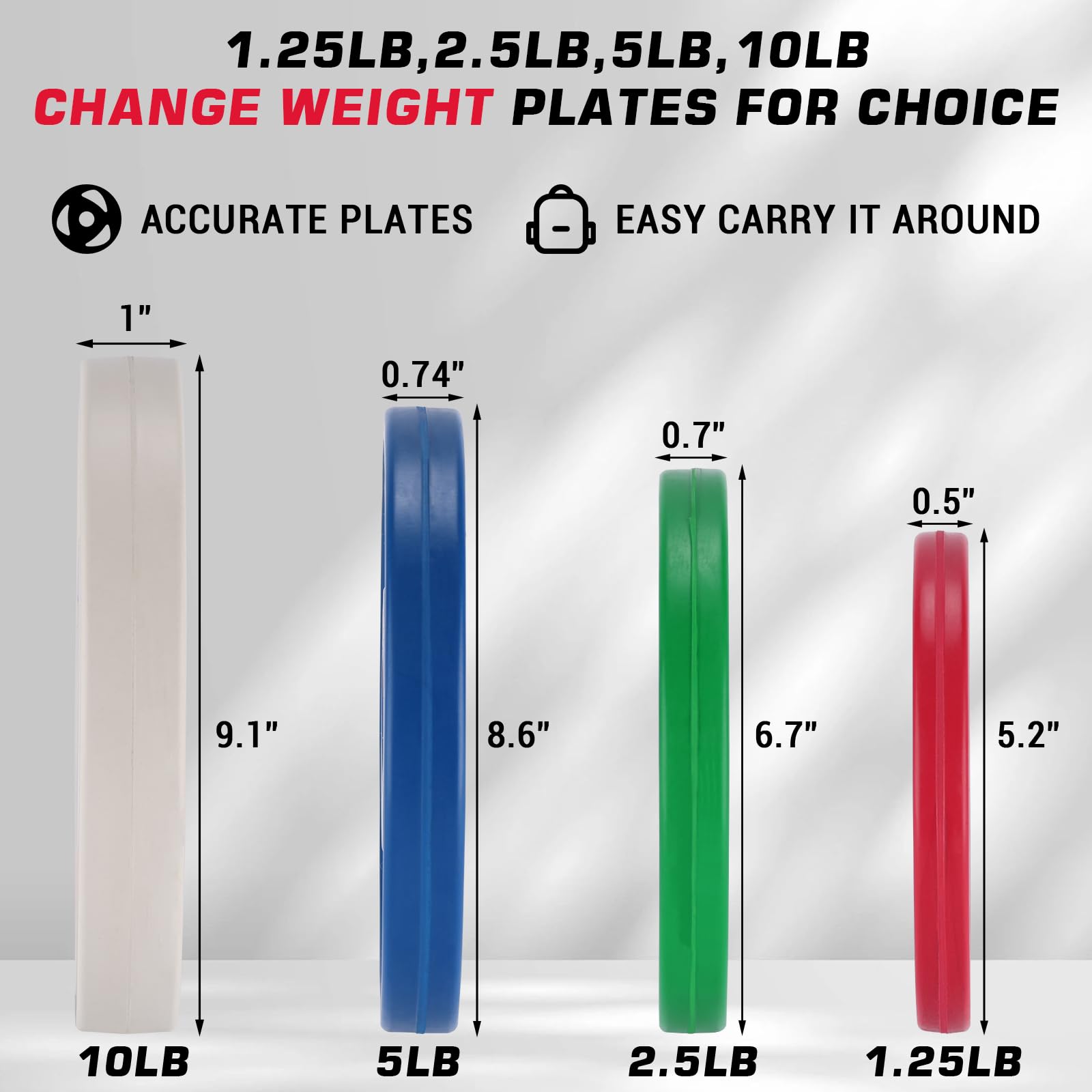 Set Dischi Peso Frazionari Garvee 1,25-37,5 lb Gomma e Acciaio Ø2" Colore - Regalo Perfetto Festa del Papà per Palestra e Casa