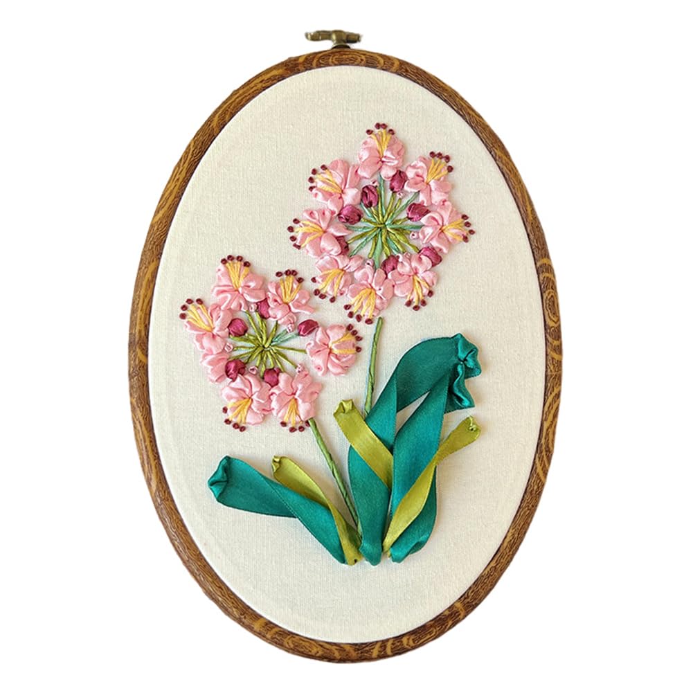 Kit per ricamo per principianti Garvee con telaio, ago, istruzioni - Set completo per ricamo con nastro 3D per persone creative, cotone, regalo per hobby