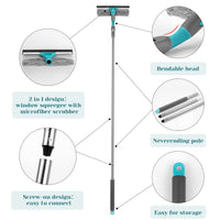 Raschietto per finestre Garvee 2 in 1 con asta telescopica da 65 pollici, testa flessibile, silicone, microfibra, acciaio inossidabile per finestre, docce e auto