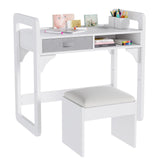Garvee Set Scrivania e Sedia Bambini in Legno con Cassetto e Sgabello Imbottito per Studio e Giochi, Dimensioni Adatte, Colore Naturale - Bianco