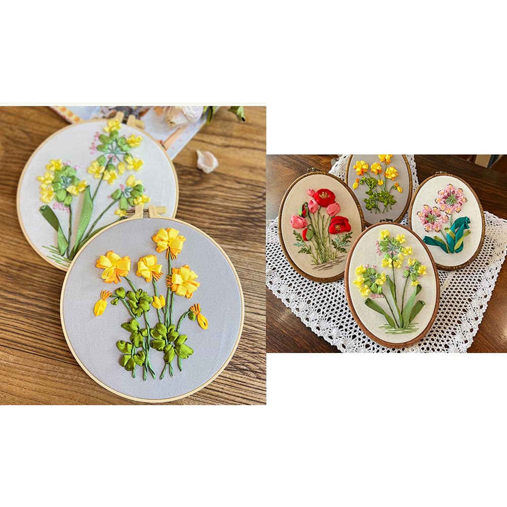 Kit di ricamo Garvee per principianti con motivo floreale 3D, kit di ricamo fai da te con tessuto, telaio, fili, aghi, taglia unica, multicolore