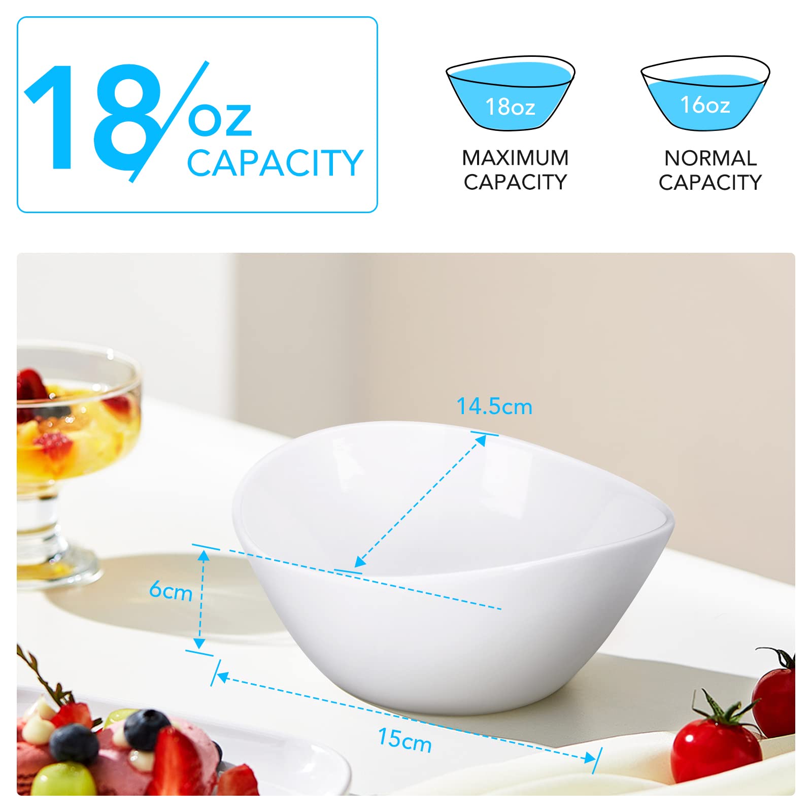 Ciotola per cereali in ceramica Garvee da 6 pollici, set di ciotole in porcellana bianche per cereali, insalata, dessert, zuppa, adatta al microonde e lavabile in lavastoviglie.