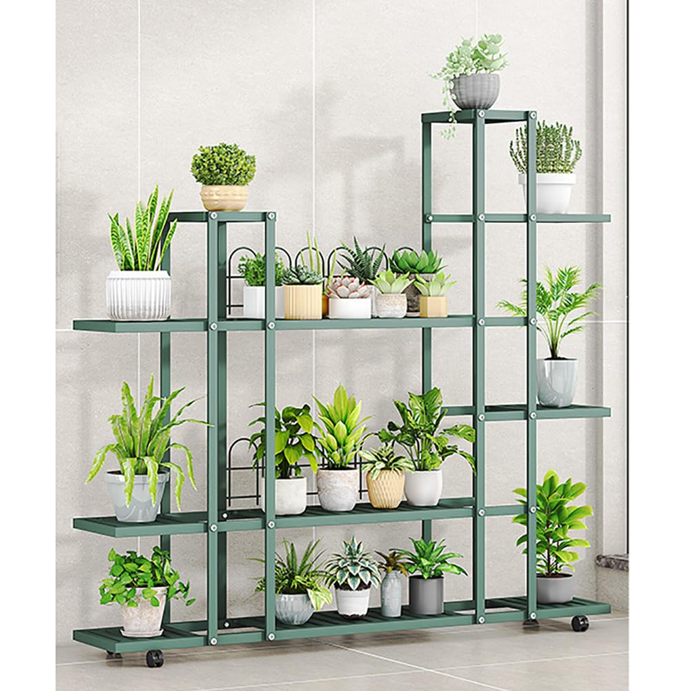 Garvee Plant Stand Mensola angolare con ruote Robusto ferro impermeabile per soggiorno Balcone Giardino Nero