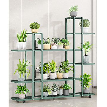 Garvee Plant Stand Mensola angolare con ruote Robusto ferro impermeabile per soggiorno Balcone Giardino Nero