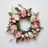 Rosario primaverile artificiale Garvee da 13 pollici, fatto a mano, in seta, rosa e bianco, per porta e parete, San Valentino, matrimonio