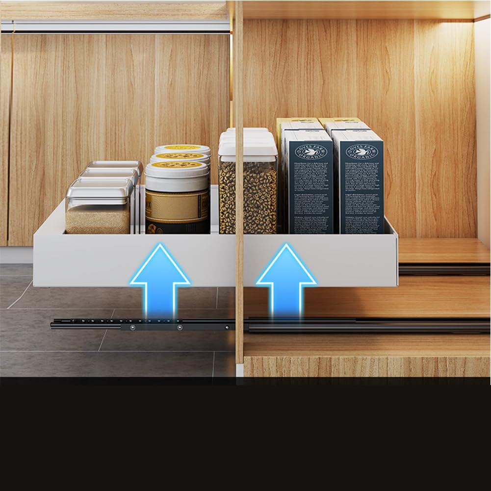 Ripiano estraibile per cassetto Garvee, in metallo con meccanismo di chiusura ammortizzata e silenzioso per cucina e ufficio, capacità di carico 20 kg, acciaio al carbonio, pellicola adesiva