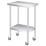Garvee Tavolo da Lavoro in Acciaio Inox 30,5x61 cm con Ruote Bloccabili, Ripiano Regolabile, Industriale per Cucina e Ristorante, Resistente, Argento - Con Ruote