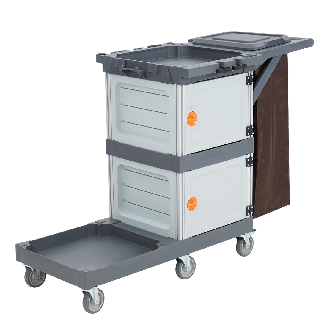 Carrello per pulizie commerciali Garvee con 2 armadietti, 3 ripiani, 6 ruote per ufficio e hotel, grigio, capacità 300 libbre