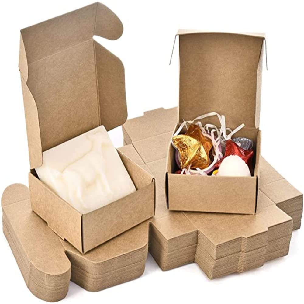 Garvee Cajas De Papel Kraft Resistenti E Riutilizzabili Per Regali E Artigianato, 7,5x7,5x3 Cm, Marrone Naturale