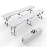 Panca pieghevole portatile Garvee da 6 piedi, set da 2 pezzi in plastica HDPE bianca per picnic e sport all'aperto, stabile, resistente alle intemperie, pieghevole