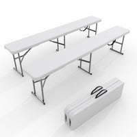 Panca pieghevole portatile Garvee da 6 piedi, set da 2 pezzi in plastica HDPE bianca per picnic e sport all'aperto, stabile, resistente alle intemperie, pieghevole