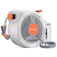 Avvolgitubo retrattile Garvee da giardino da 1/2" x 130 piedi, spruzzatore a 9 funzioni, ritorno lento automatico, PVC e ottone a 3 strati, girevole a 180°, montaggio a parete, irrigazione da giardino